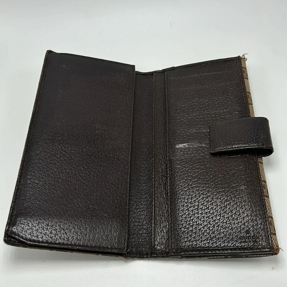 Authentic Vintage Gucci Double Snap Brown Web Long Wallet - Picture 11 of 13